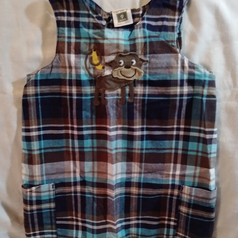 Carter's Boys Plaid & Monkey Shorts Overall